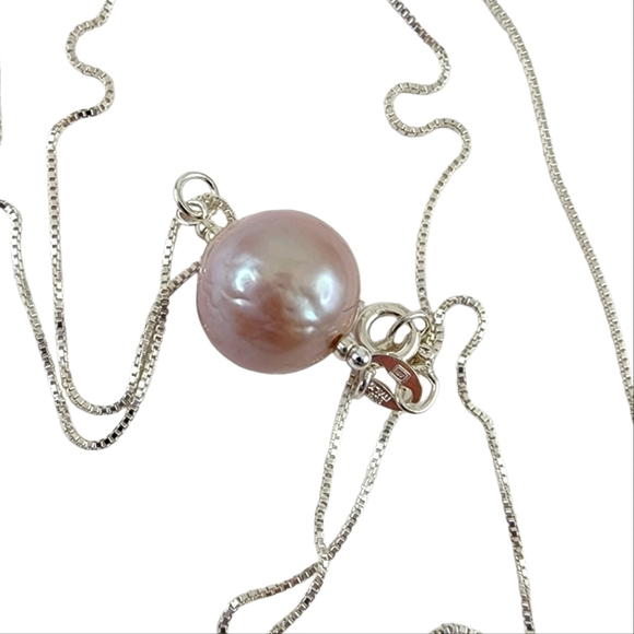 Blush pearl pendant necklace Italian 925 sterling silver large baroque pearl - Picture 2 of 5